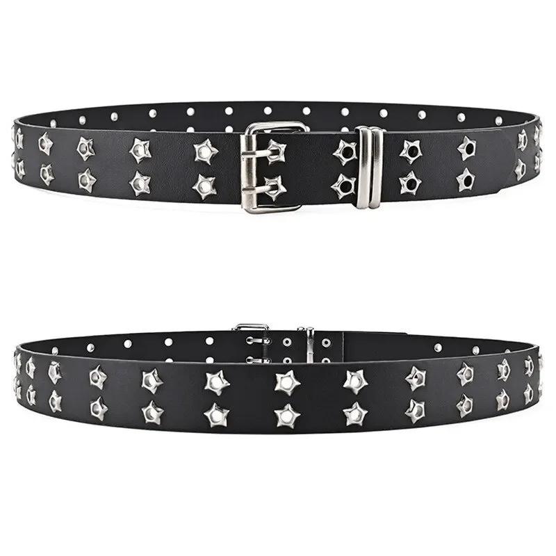 New Women's Belt Large size Double Hole Men Belt Punk Hip Hop Rock Style Subculture Y2K Belt Punch Free Belt for Men and Women