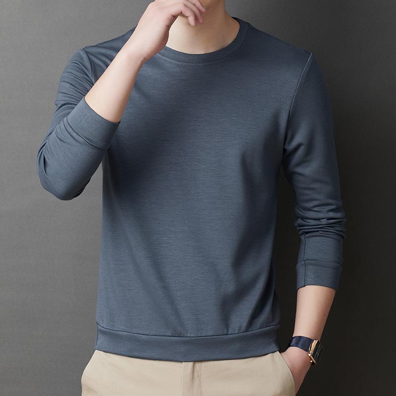 Spring and Autumn Long-sleeved T-shirt Men's Round Neck Simple Solid Color T-shirt Bottoming Shirt Cotton Sweatshirt Casual Shirt Top Clothes