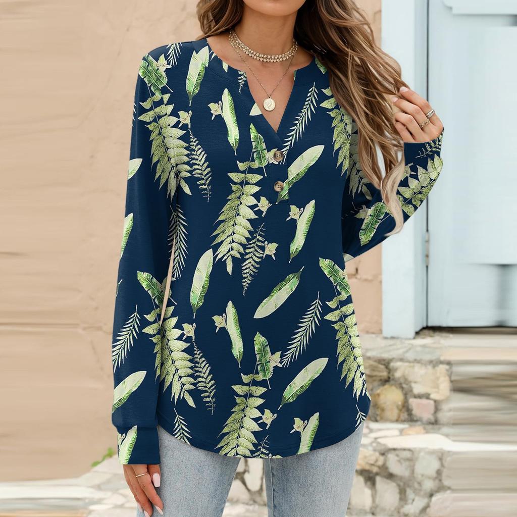 Women's Fashion Casual Printed Long Sleeve T-Shirt Pullover Top