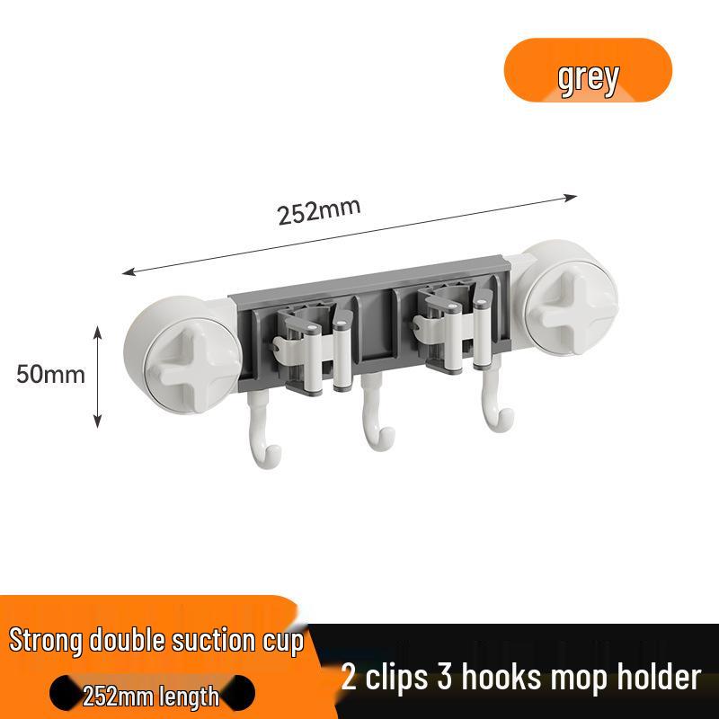 Wall-Mounted Suction Cup Mop & Broom Holder - No Drilling, Light Luxury Storage