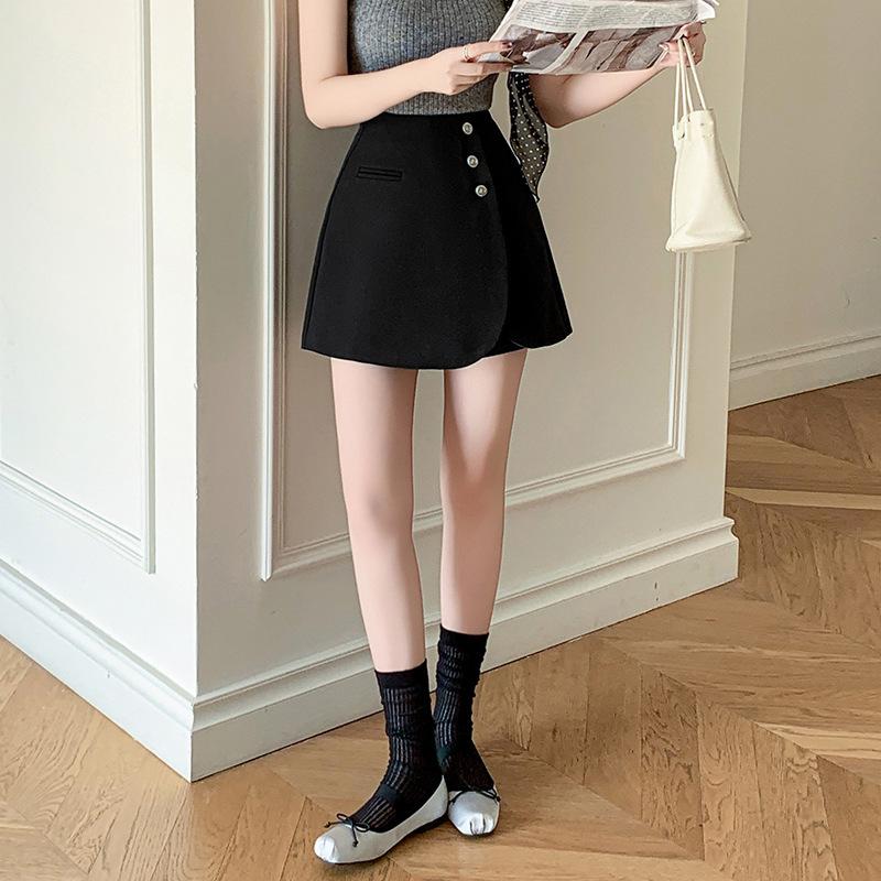Women's High-Waisted Gray A-Line Skirt Shorts - Spring 2025 Casual Wide-Leg Design