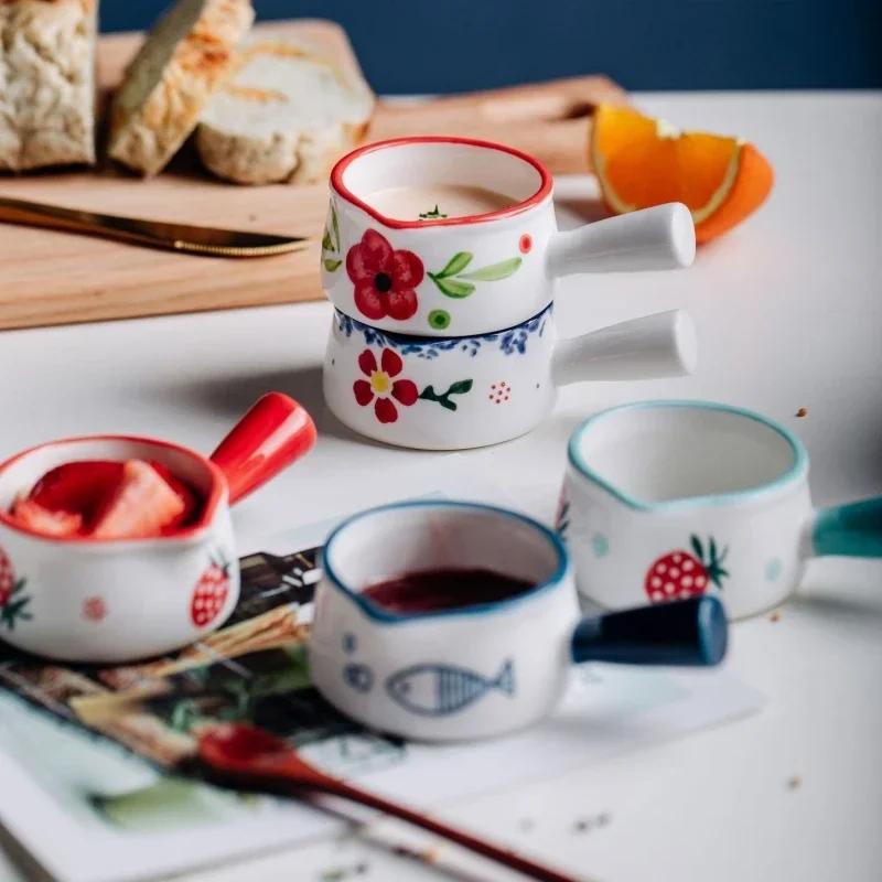 50ml Mini Ceramic Pot Milk Cup Creamer Jug Seasoning Dish Coffee Pitcher Vinegar Sushi Sauce Cup with Handle Kitchen Tableware