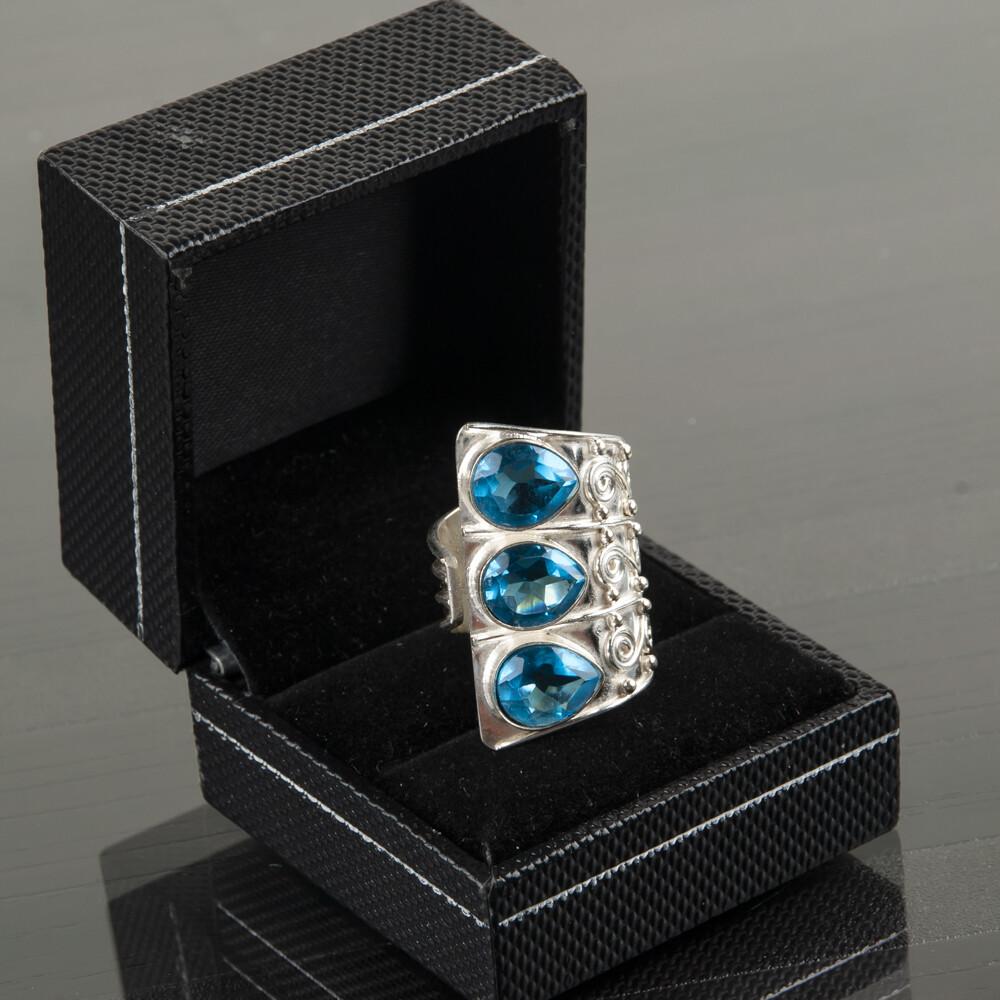 Swiss Blue Topaz Gemstone 925 Solid Silver Jewelry Handmade Women Ring For Gift RR-20-6