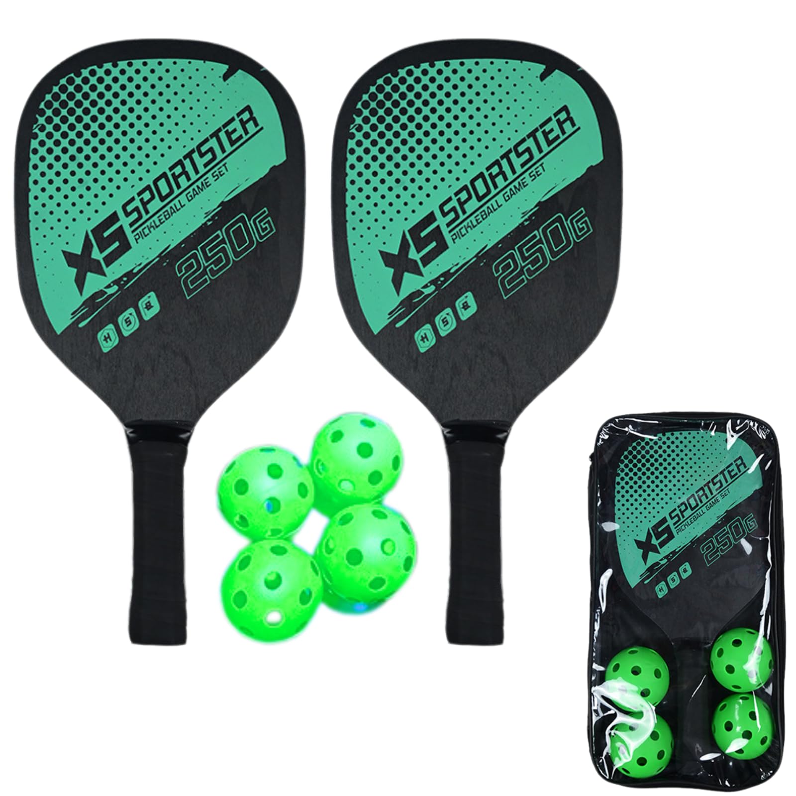 

FALOFALO Pickleball Racket Set for 2 with 4 Balls Storage Case Beginner All Ages Indoor Outdoor Play