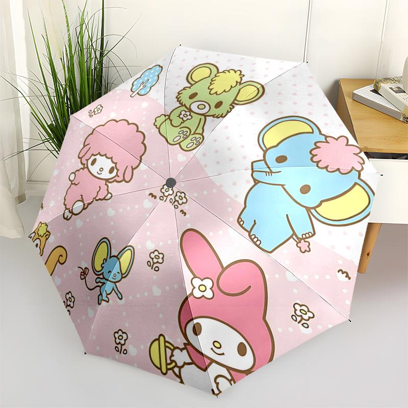 

1pc My Melody Automatic Folding Umbrella - Cute Cartoon Design, Portable Tri-Fold Design with 8-Rib Iron Frame, Perfect Gift for Fans, Travelers, Ever