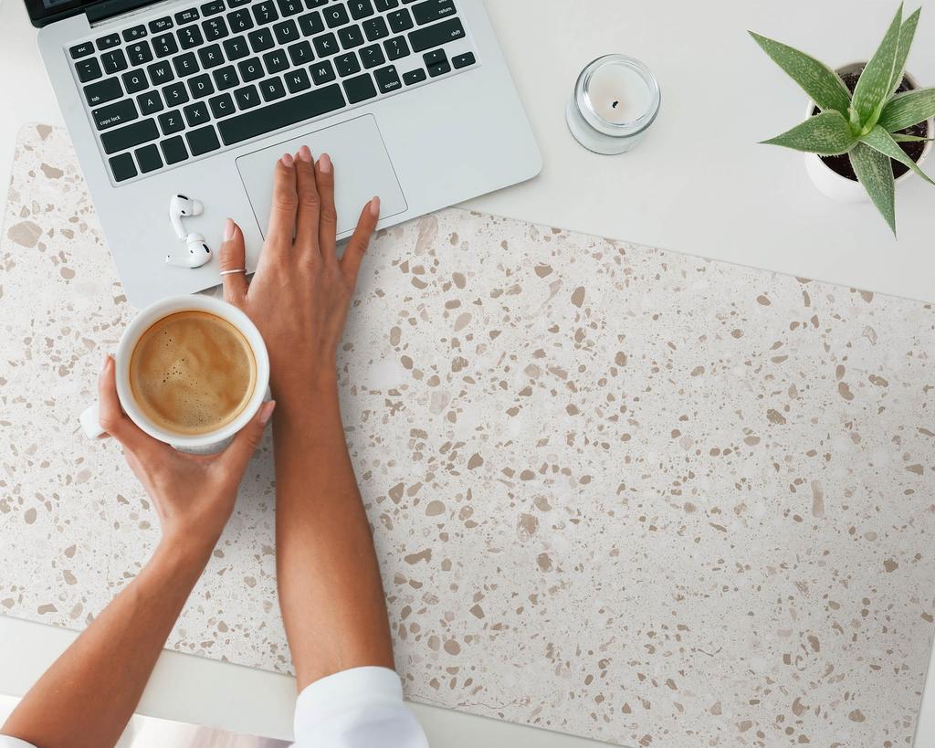 Modern Vinyl Desk Mat for Keyboard Light Dots Terrazzo 100X50 Cm