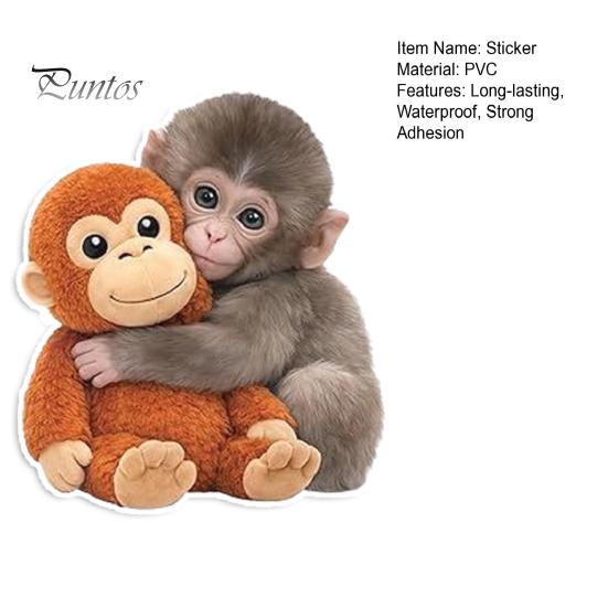 Helmet Decal Funny Monkey Hugging Plush Toy Sticker Quirky PVC Decals Waterproof Vinyl for Laptops Water Bottles Luggage Party Favors Kid Gifts