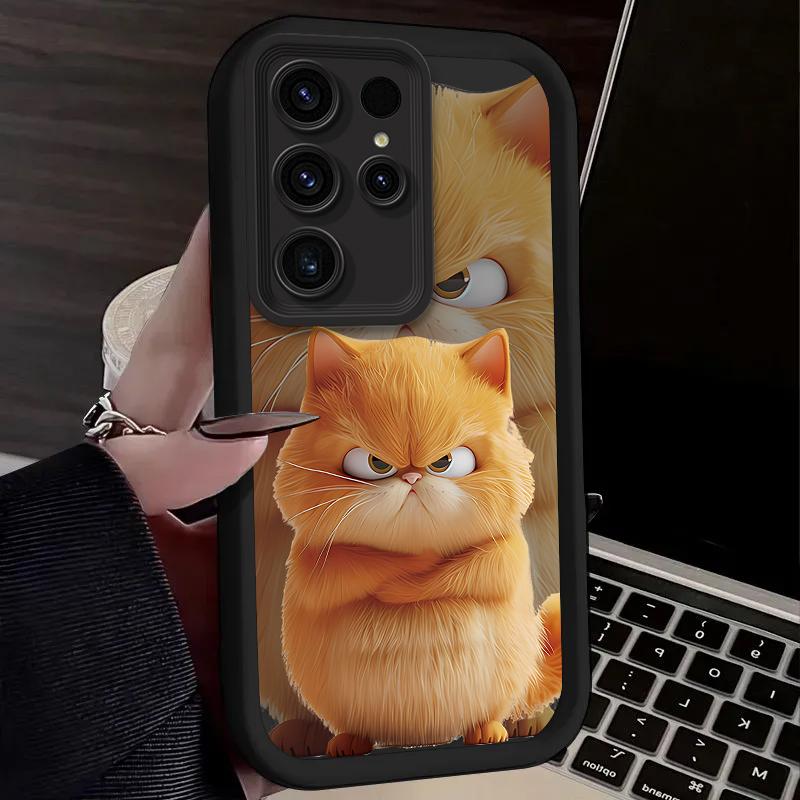 Niedliche Lustige Cartoon Schwarze Katze Hülle für Samsung Galaxy S24 S25 S23 Ultra S22 S21 Plus FE A36 A56 A26 A16 A06 A15 A25 A35 A55 5G
