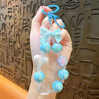 Gifts Acrylic Mobile Phone Strap Candy Color Beaded Car Keychain Anti-lost Bow Mobile Chain Lanyard