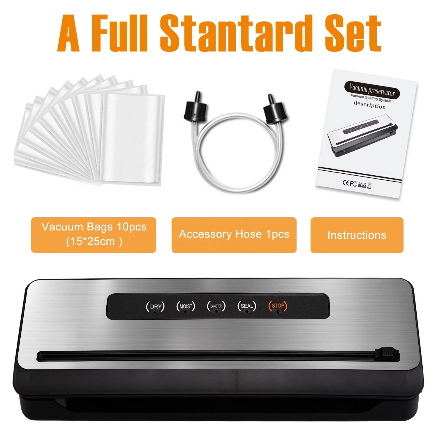 

Автоматическая вакуумная термосварочная машина из нержавеющей стали 304, пищевая машина с 10 шт. вакуумными пакетами, вилка европейского стандарта EU Plug