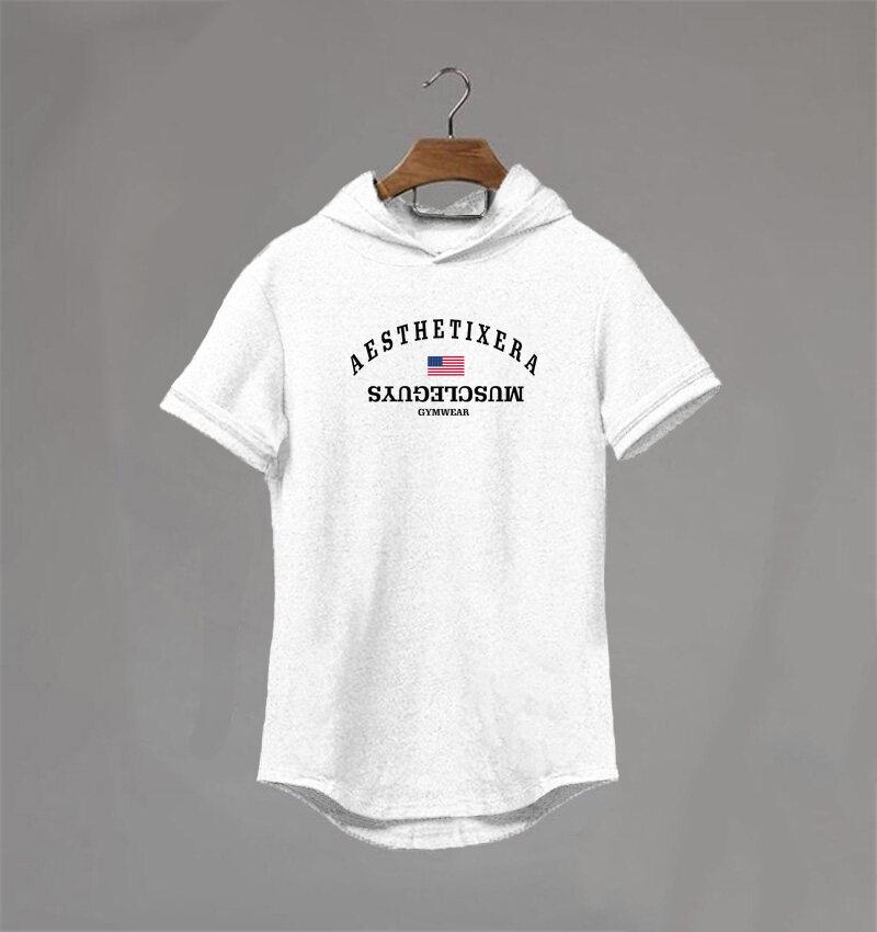 Muscleguys Neues Bodybuilding-T-Shirt mit Kapuze für Männer im Fitnessstudio, Sweatshirts, kurzärmliges Baumwoll-Sportwear-Fitness-T-Shirt, Muskel-T-Shirt