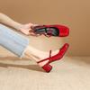 813-3 square head patent leather strap thick heel single shoes women's new French light mouth glossy medium heel single shoes women's shoes