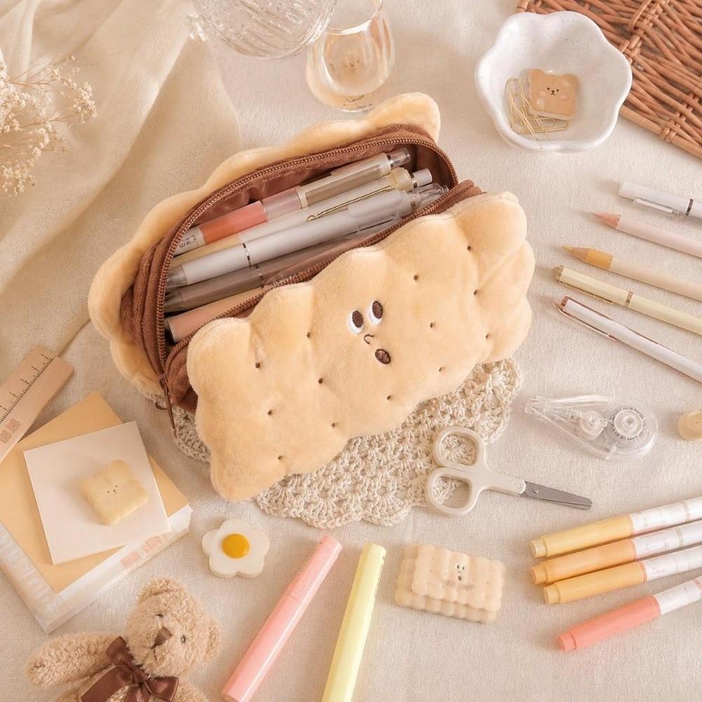 Cookie Shape Pencil Box Cartoon Design Makeup Storage Bag Stationery Holder Cosmetic Pouch Unisex