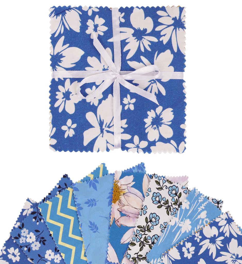 Soimoi Vorgeschnittener Baumwollstoff mit Blumenmuster, 12,7 cm, Quilting-Quadrate, Charm-Pack, DIY-Patchwork, Nähen, Basteln, Senfgelb, Blau