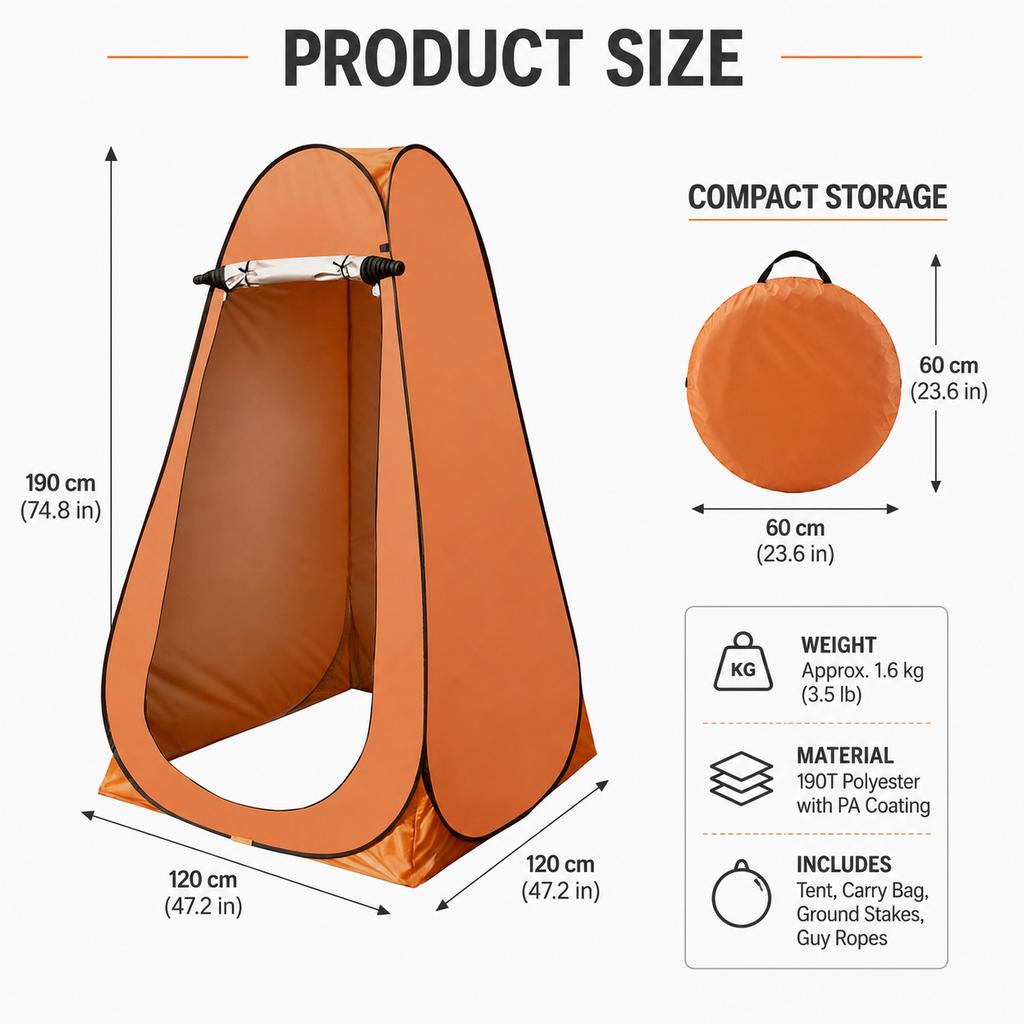 Portable Privacy Tent, Pop-Up Quick Open, Auto-Lock Zipper, Breathable Rain-Resistant, Compact for Camping Shower Toilet