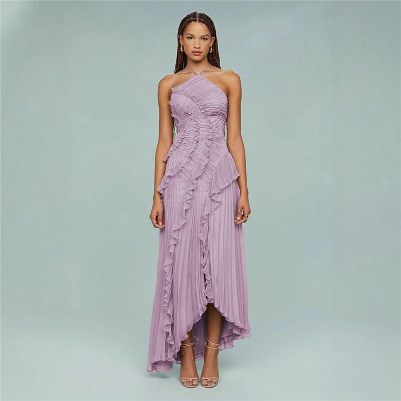 

Женское летнее шифоновое платье высокого класса с оборками и плиссировкой, тонкая юбка средней длины XS жёлтый