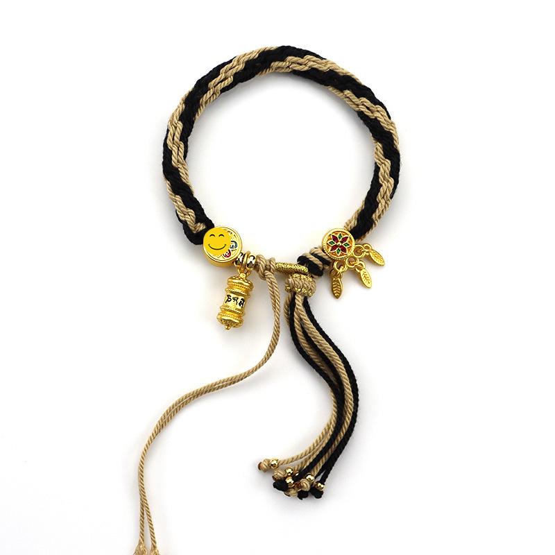 Woven Zhakiram Five Wealth Gods Eye Bracelet with Green Tara and Manjushri Thangka Design