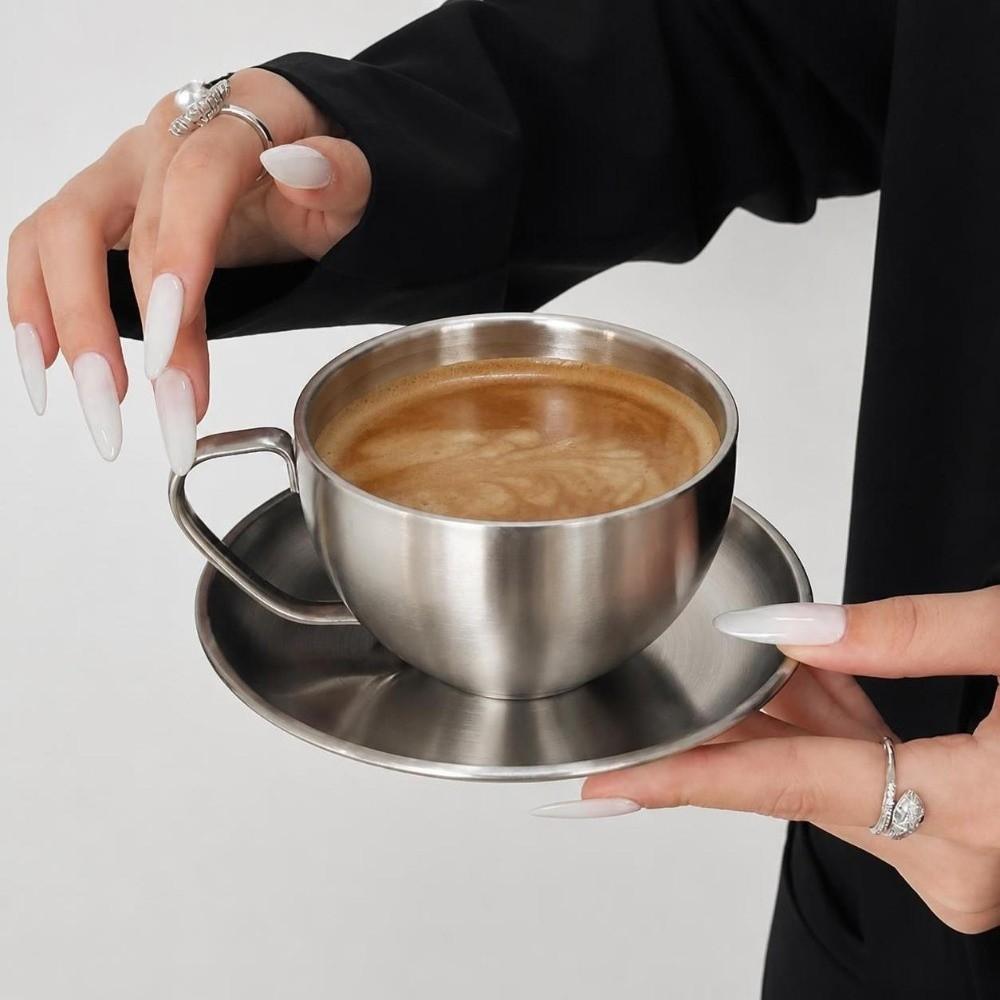Stainless Steel Coffee Cup Set Heat Resistant Tea Mug Exquisite Coffee Mug Household Coffee