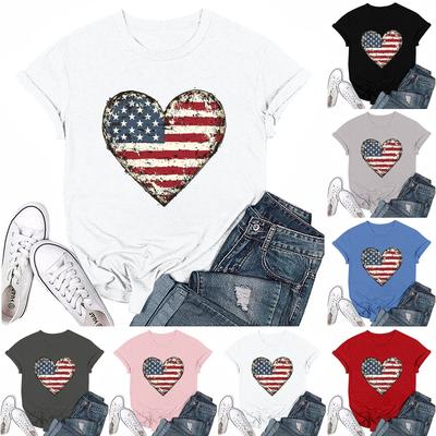 Adults Casual Daily Round Neck Independence Day  Printed Short Sleeved T-shirt Letter Top