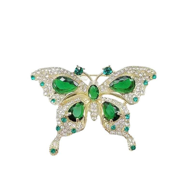 Emerald Rhinestone Butterfly Brooch Shawl Clasp - Women's Summer Anti-exposure Suit Jacket Accessory
