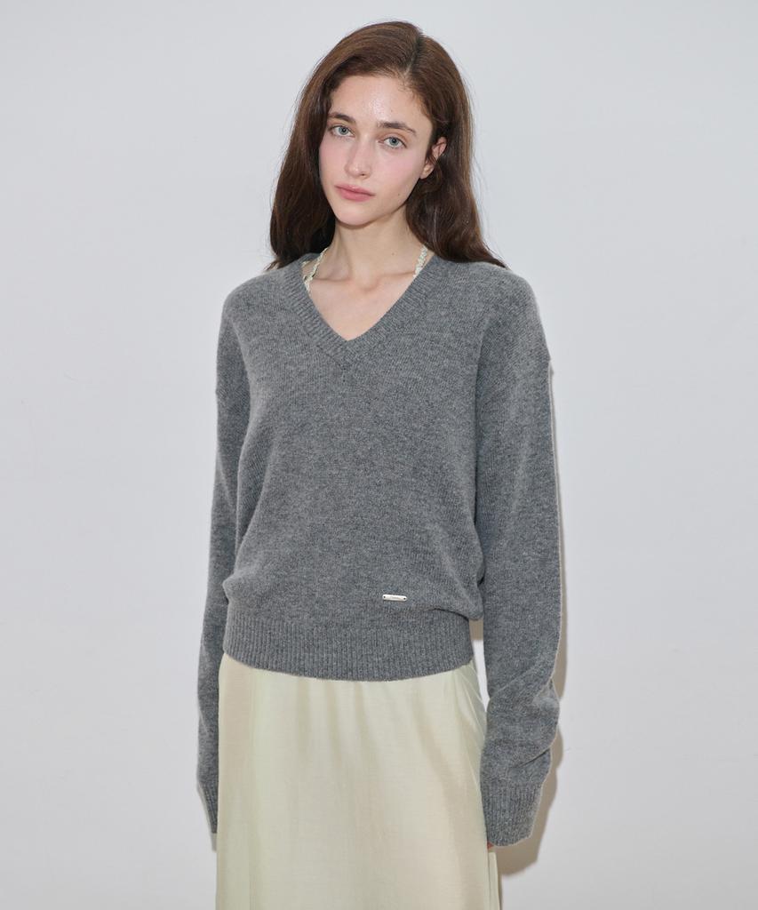SINOON V-Neck Basic Knit (Melange Gray)