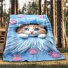 1pc Cat Paws Blue Fur Outdoor Flannel Blanket , Machine Washable Perfect Gift for Birthday , Holiday Travel Accessory , Durable Material