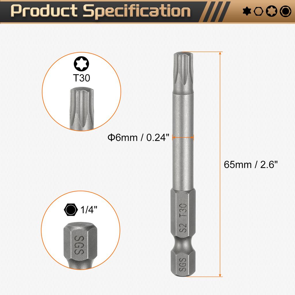 1/3/5pcs T5-T50 Torx Head Screwdriver Bit 1/4" Hex Shank Magnetic No Hole Tamper Proof 6 Point Star S2 Screw Driver Drill Bits
