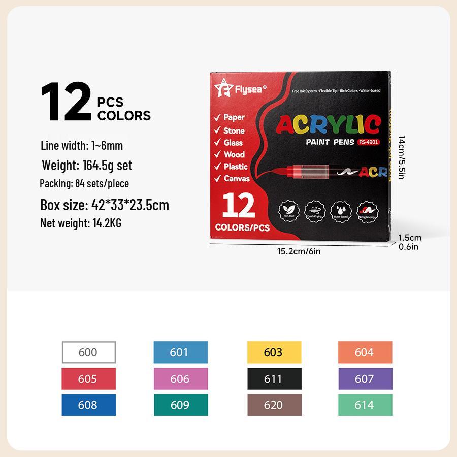 Flysea Cross-Ocean 4901 Large Capacity Acrylic Marker for Opaque Paper Drawing & Graffiti.