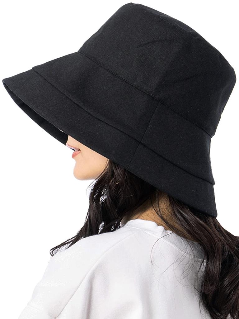QUEENHEAD UV Protection Hat with Linen Poly Wide UV Big Size Black Drawstring, Brim, Brim, Protection, Women's, (63cm) -