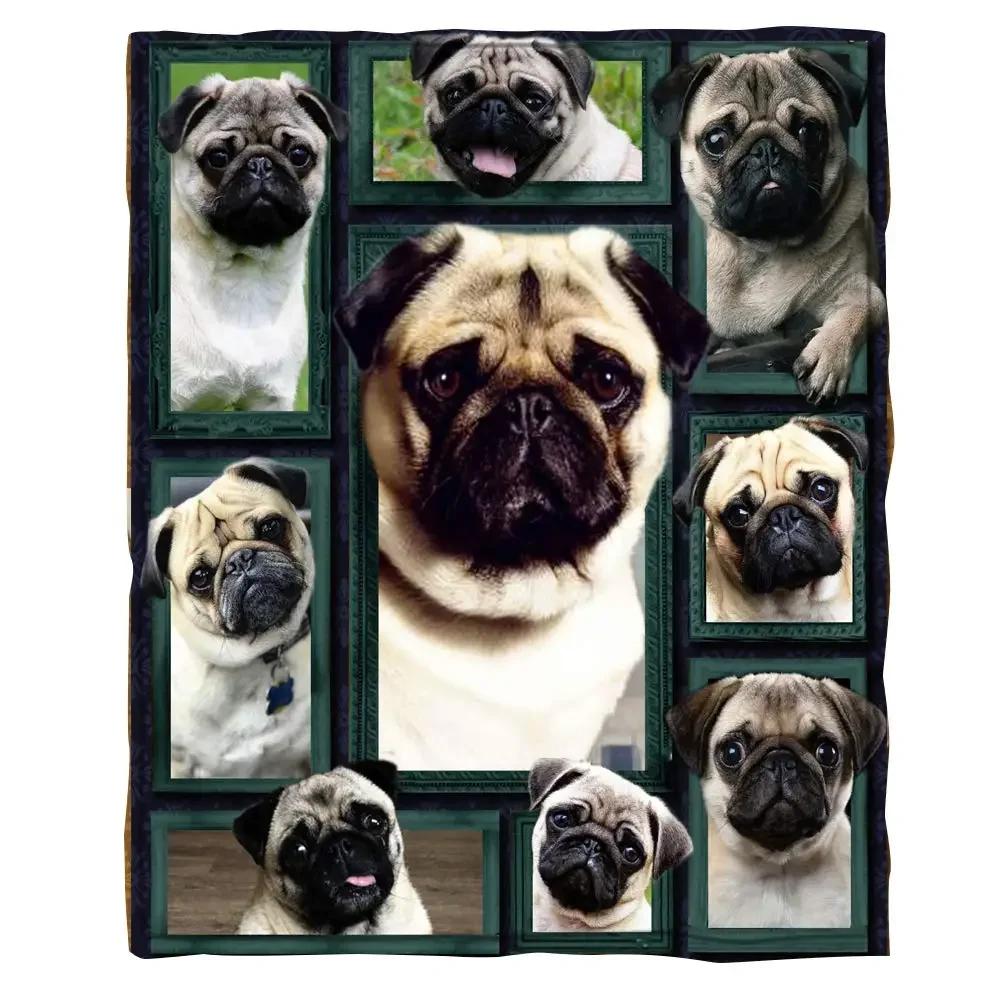 Cute Pug Dog Blanket Animal Bedding Flannel Throw Blanket Soft Cozy Plush Blanket for Couch Bed Sofa Travelling Camping,gifts