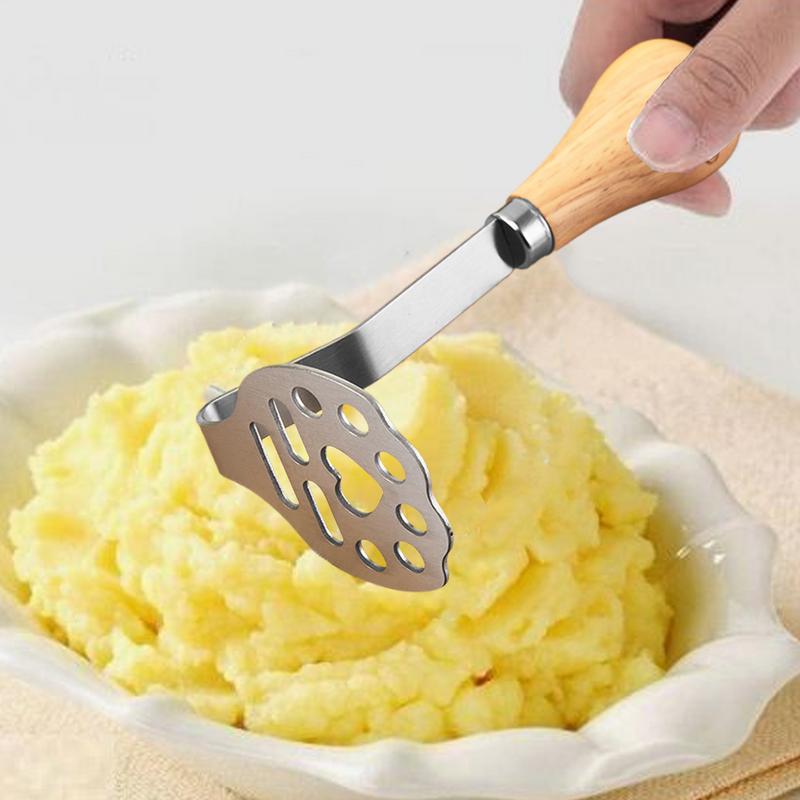 Stainless Steel Food Masher Manual Heavy-Duty Mashing Utensil Claw Pattern Potato Masher with Wooden Handle Kitchen Accessories