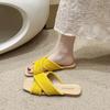 Flat-bottomed retro cross-woven yellow cool slippers women's shoes wear 2025 summer vacation beach Roman slippers