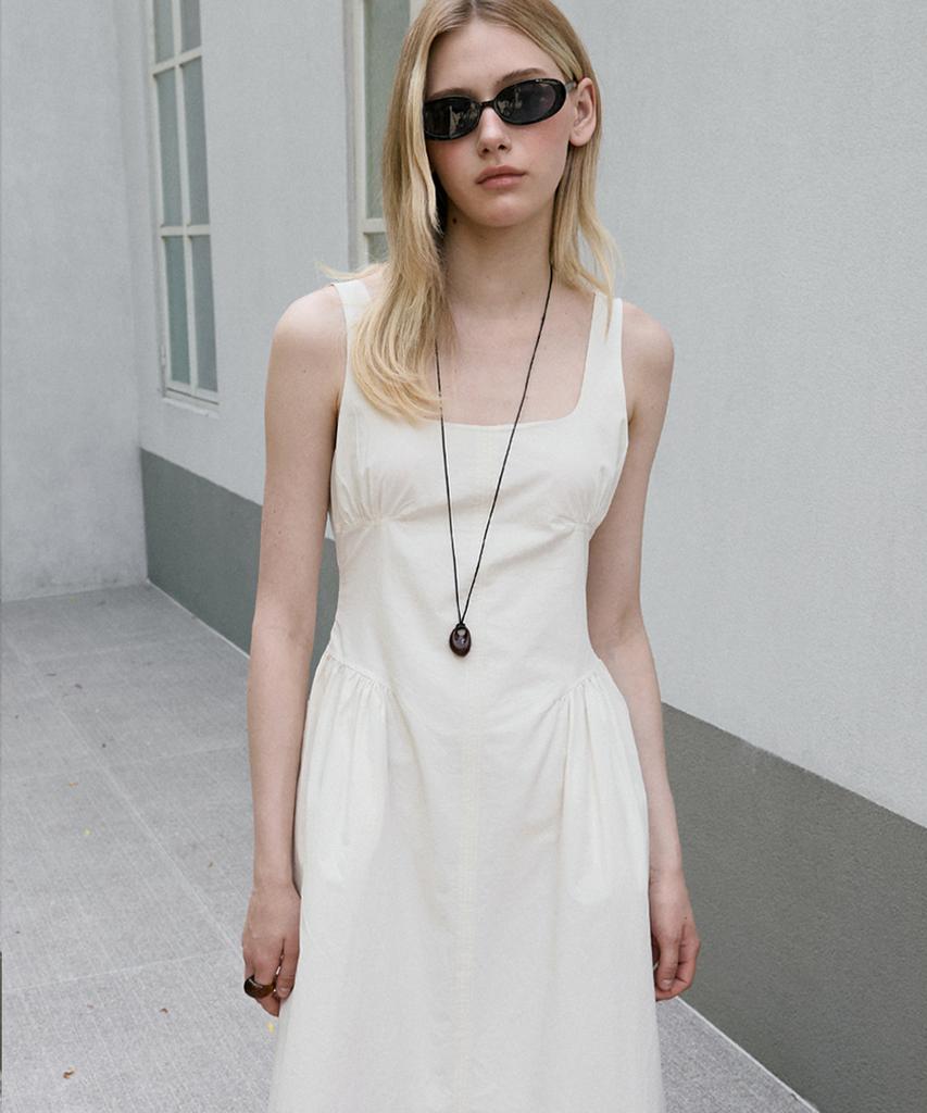 Sigreat Square Neck Flare Dress_Ivory