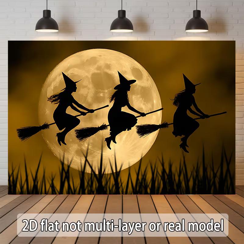 2D Dark Occult Witch Tapestry Three Witches Silhouette Moon Night Wall Hanging 47.2x31.5inch/120*80cm