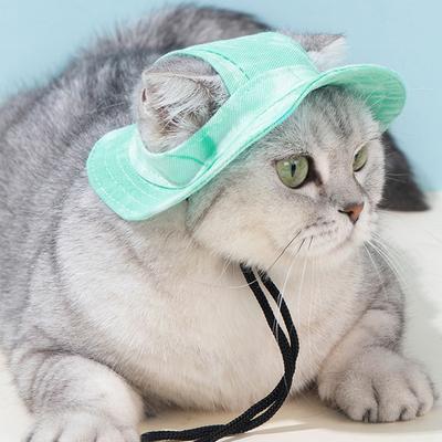 NEW Cat Hat Dog Sun Hat Ear-Exposing Head Cover Pet Fisherman Hat Head Accessory