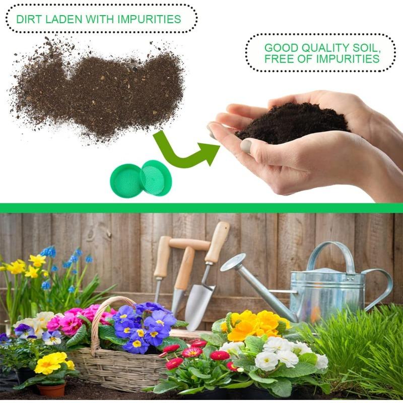 3Pcs Plastic Soil Sieve Filter Mesh for Soil Stone Sifting Filtration Home Garden Flower Plant Nursery Tools (Green)