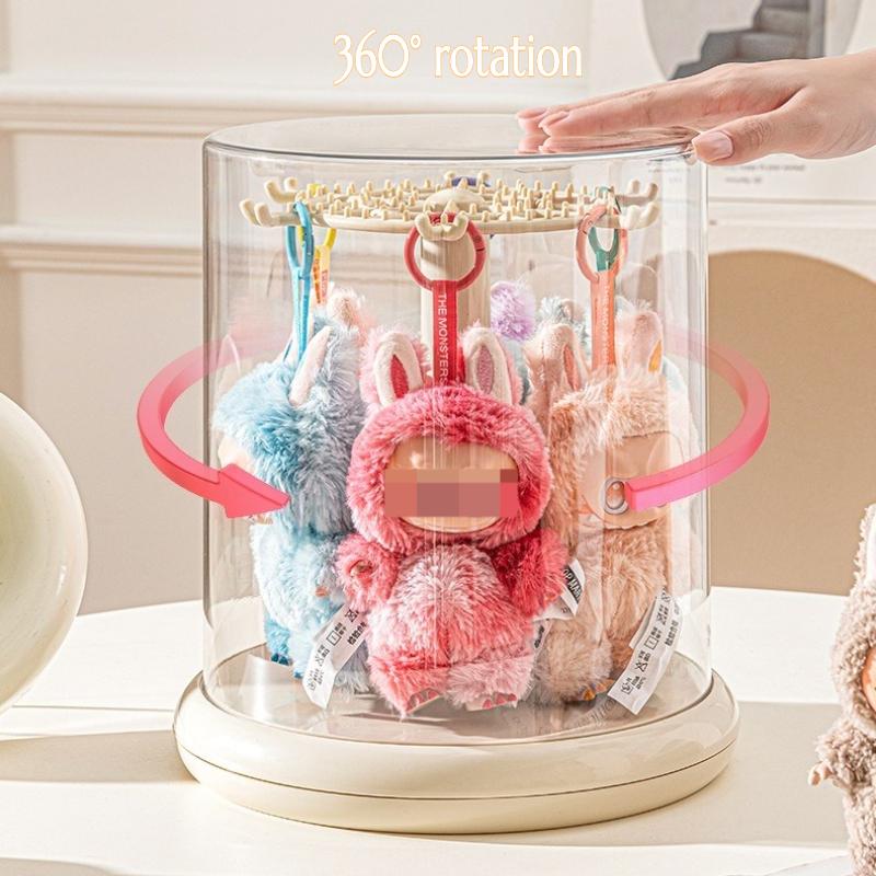 1pc Rotating Display Case Transparent Stackable Dustproof 360 Rotating Plush Toy Display Box for Labubu Collector Showcase Decor