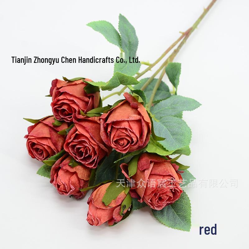 7-Head Snowflake Rose Silk Stem - Soft Decor for Hotel Lobby or Shopping Mall Festive Atmosphere