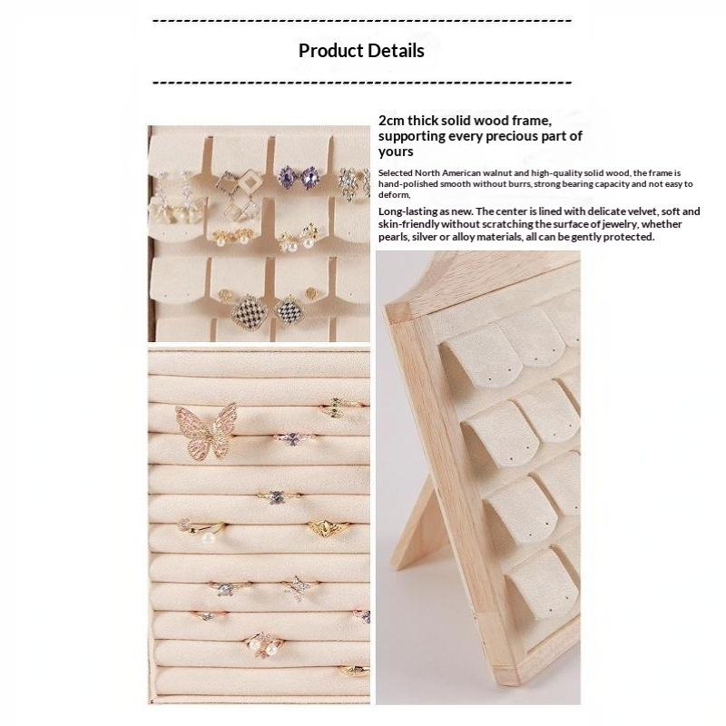 Wooden Ring Display Stand Soft Velvet Lining Large Capacity Smooth Finish Jewelry Rack for Commercial Personal Jewelry Display