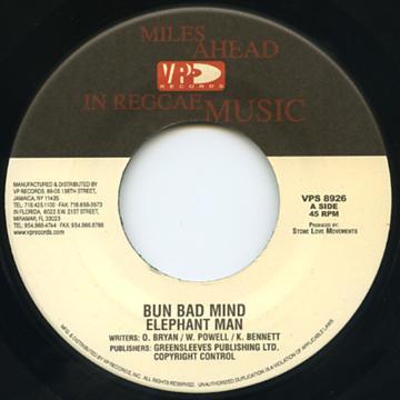 

7inch Record ELEPHANT MAN - Bun Bad Mind VPS8926 VP Records Jamaica Reggae, Ska & Dub Used