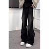 Black American scimitar jeans men's spring design pleated tooling pants high street vibe straight micro-pull pants