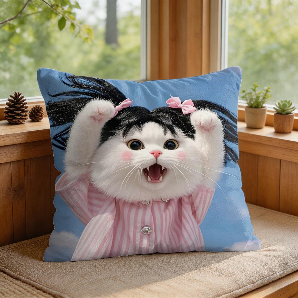 Cute Cat Dog Kawaii Gift Cushion Cover Square Short Plush Pillow Case Living Room Sofa Home Decor Funda X