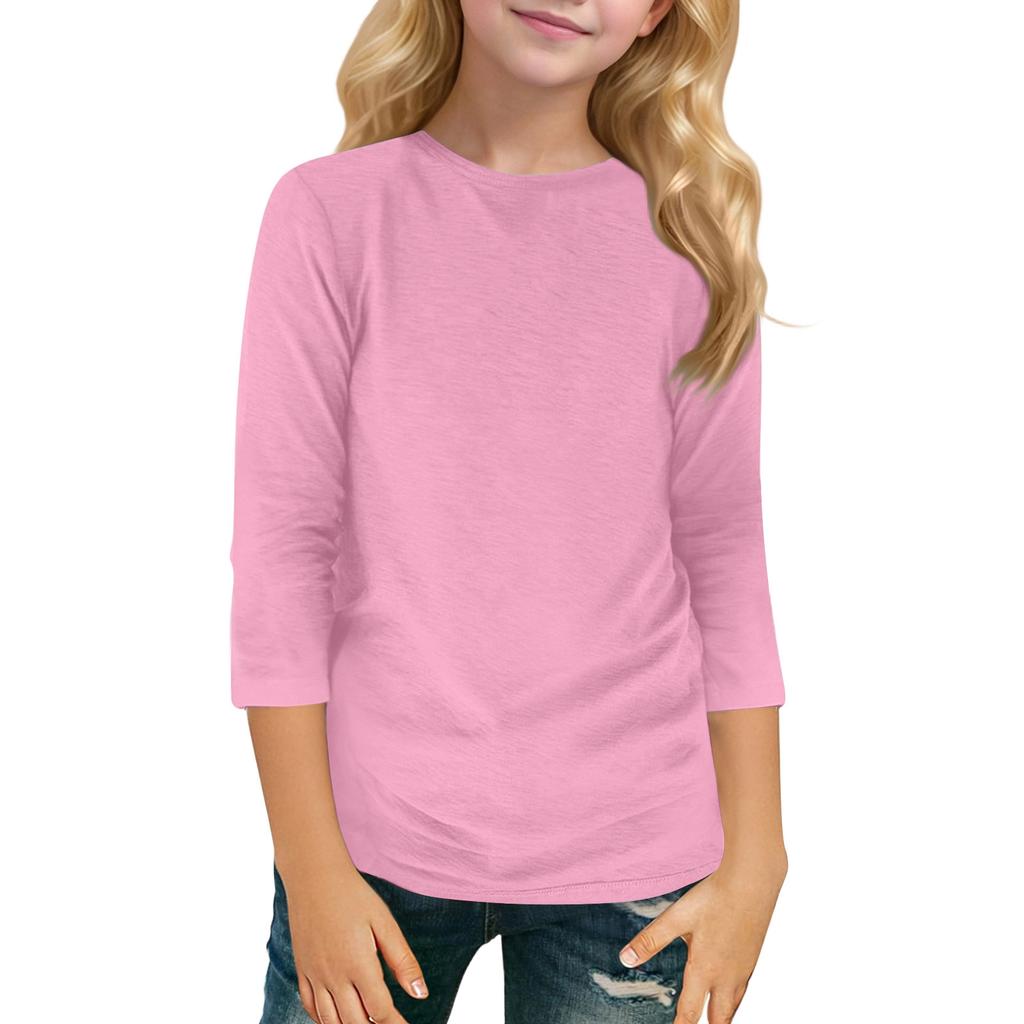 Dziecięca Codzienna Modna Koszulka z Krótkim Rękawem 3/4 z Okrągłym Dekoltem