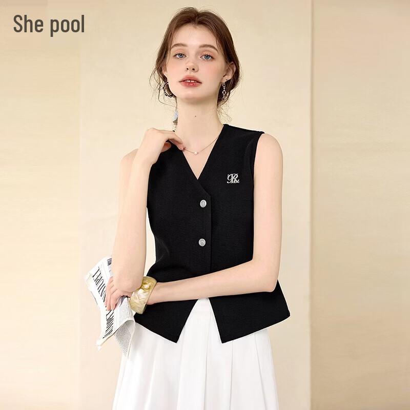 Women s V-Neck Knit Slimming Vest M чёрный