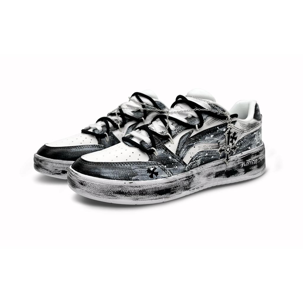 Li Ning Sycee Slip Resistant Cushioning Abrasion Resistant Low top Skateboard Shoes Men's White Black Gray AGCT339-6(Team87-)