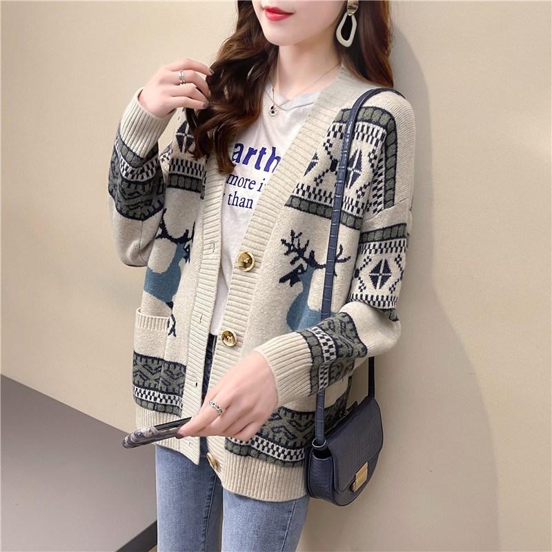 Women Fashion Sweater Jackets Deer Christmas Long Knit Coat Oversized Knit Sweater and Cardigans