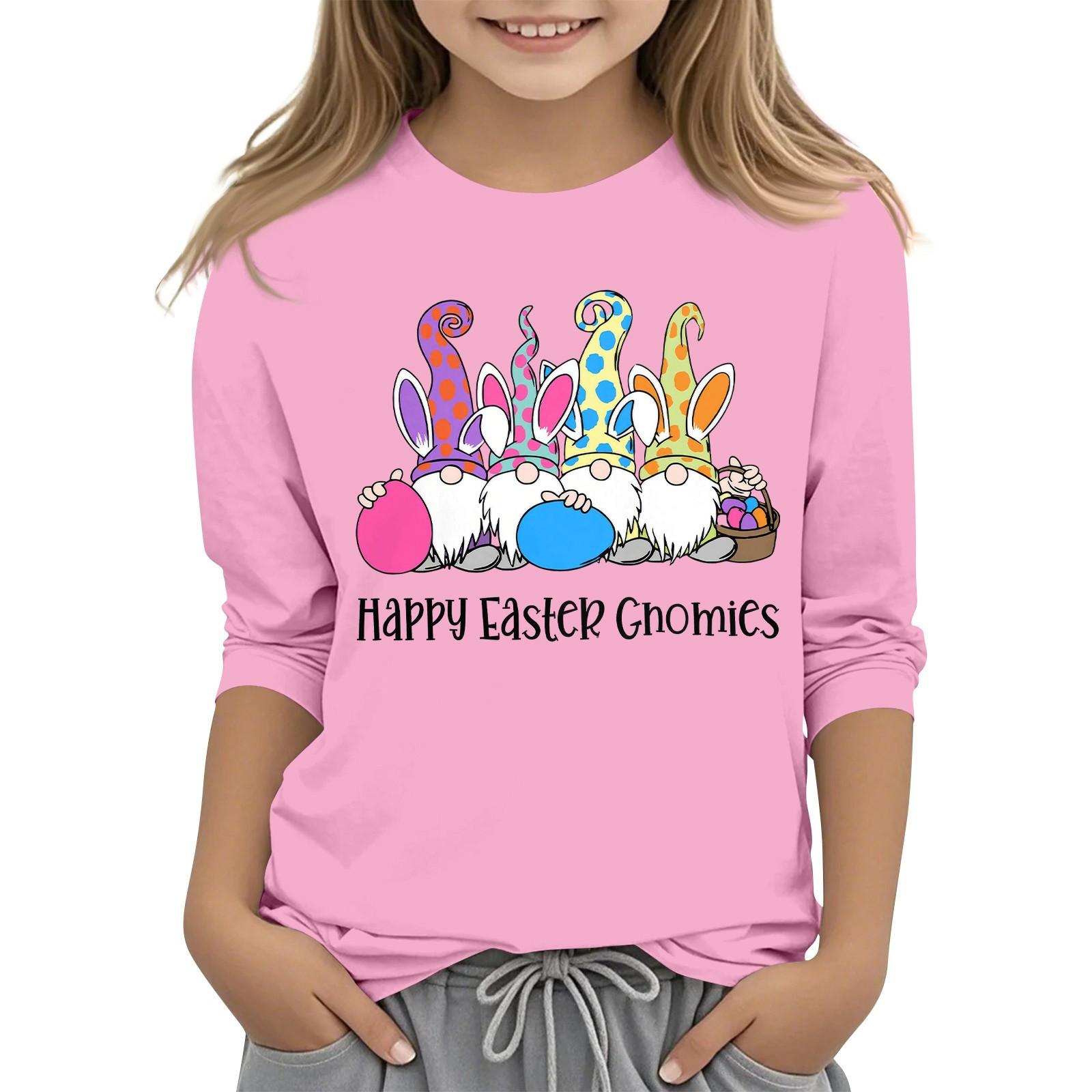 

Повседневная футболка с круглым вырезом и пасхальным принтом, с рукавами 7 точек для детей 150 розовый