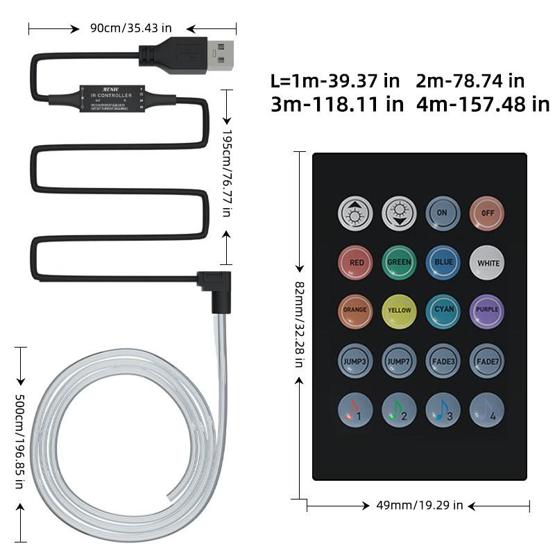 5M Car Interior LED Strip Lights Remote USB Control Car Neon Lights Multicolor Car Decoration Light Strip RGB Atmosphere Light