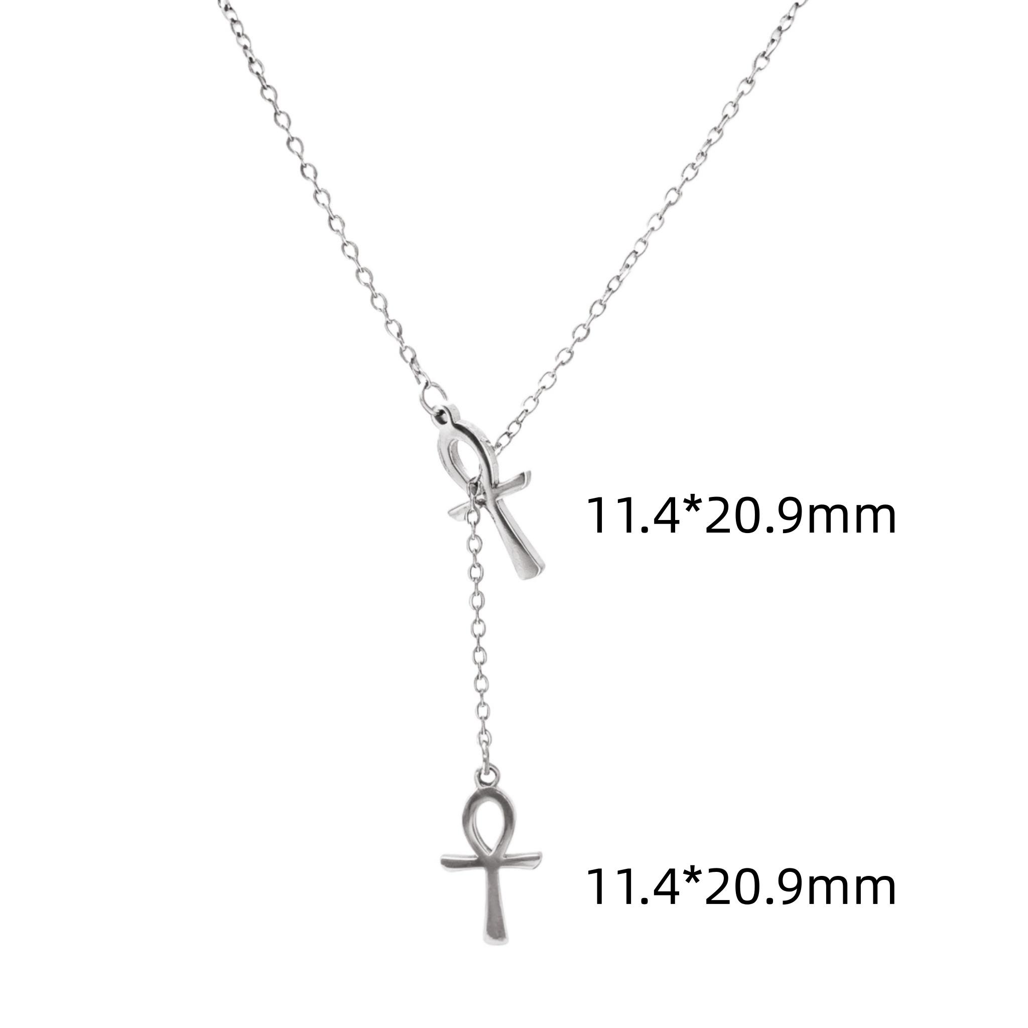 Egyptian Cross Necklace Double Ankh Cross Charm Necklace For Women Double Cross Pendant Adjustable Chain Necklace 45cm