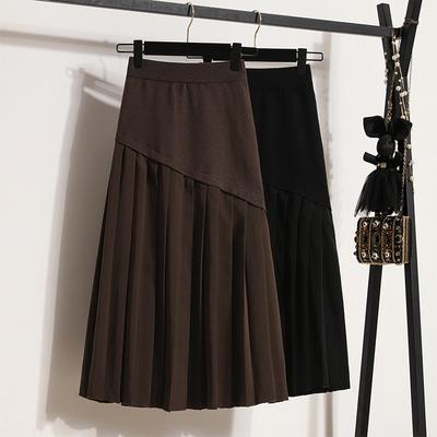 Women's Winter New A-line Knitted Mid-length High-waist Slimming Retro Large-size Women's Pleated Skirt